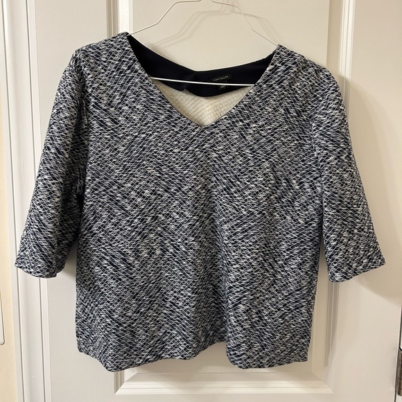Ann Taylor Navy Blue and White Textured Blouse - Picture 1 of 6